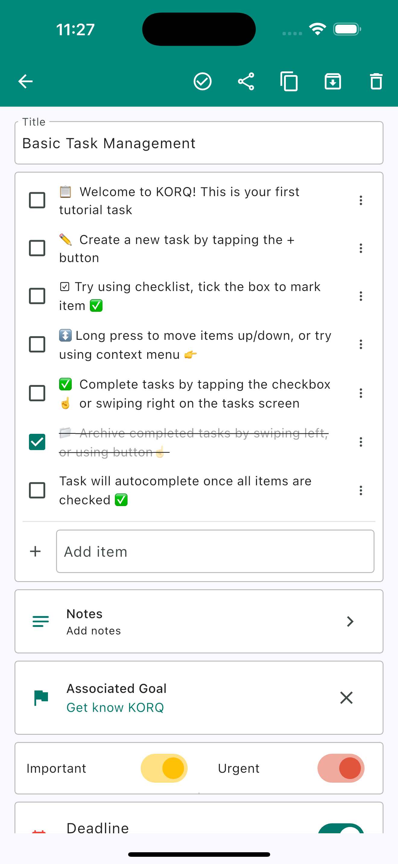 Korq Tasks - Main View
